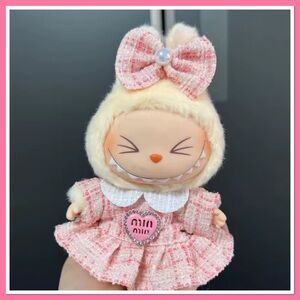 Cute Labubu Pink Plush Dress with a Bow